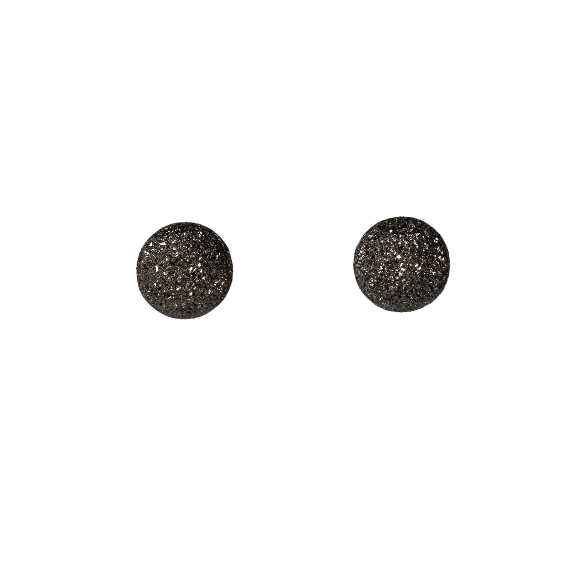 1. MyaMoon Sugarball Earrings in black plating, shown in studio setting