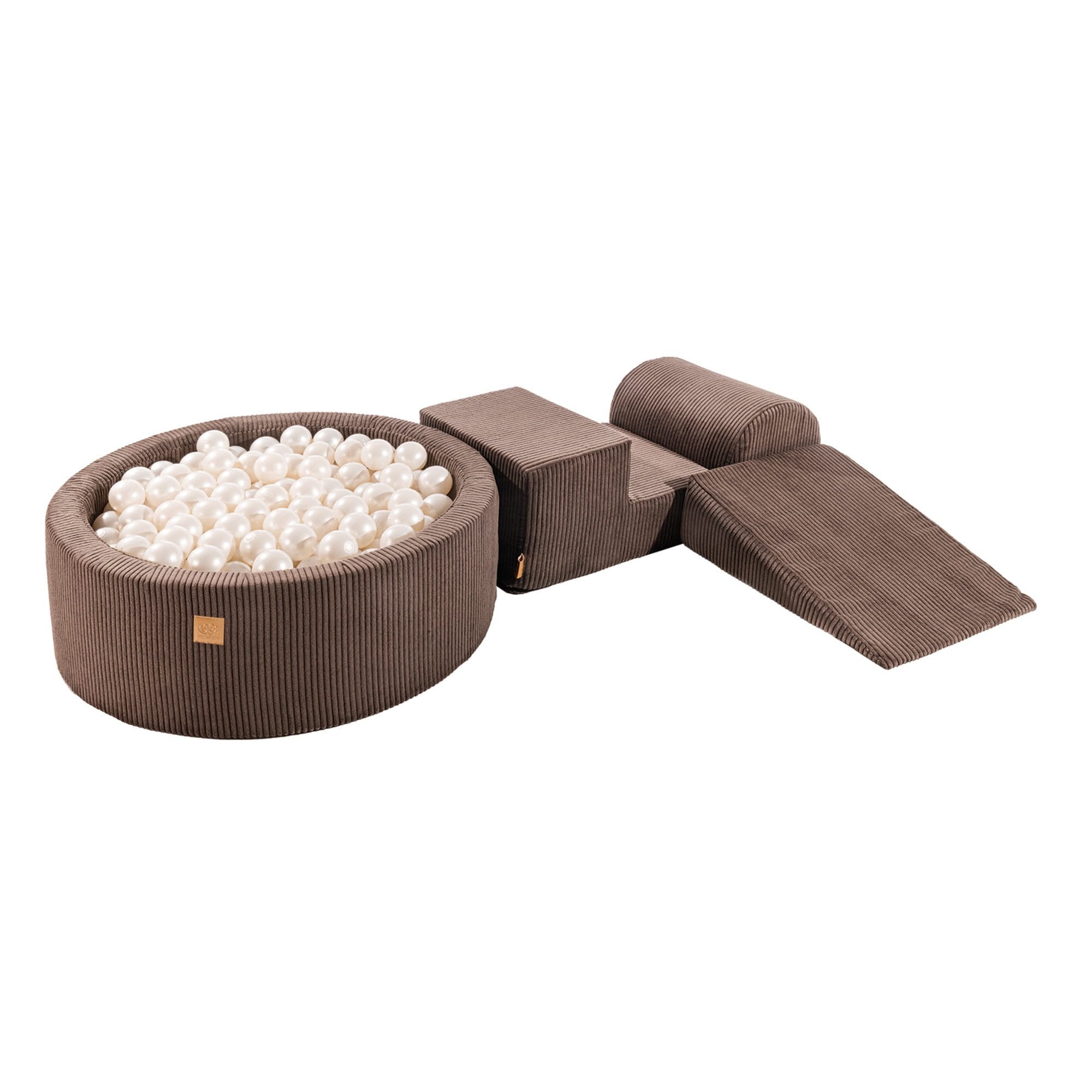 2. MeowBaby brown and white pearl playset with ball pit and foam blocks on white background