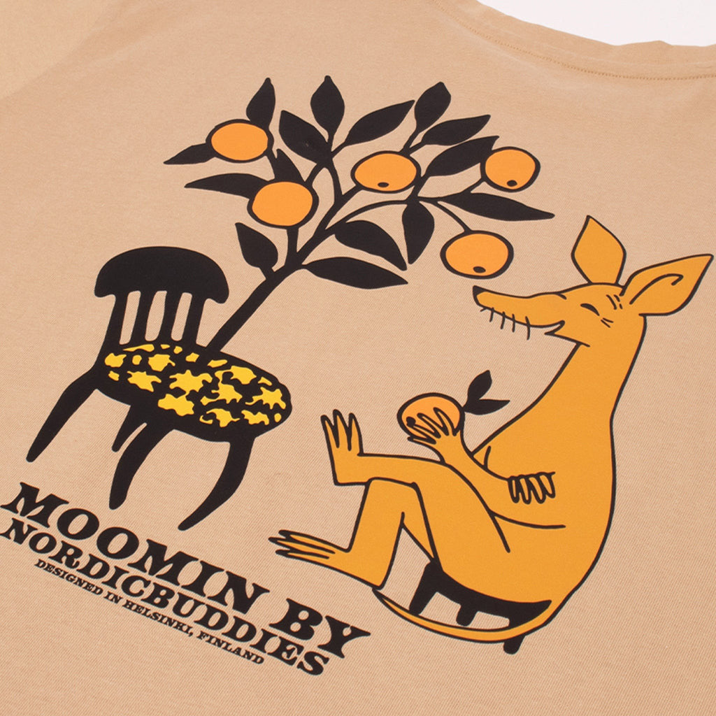 6. Close-up of Moomin by NordicBuddies t-shirt back graphic featuring Sniff and tree design
