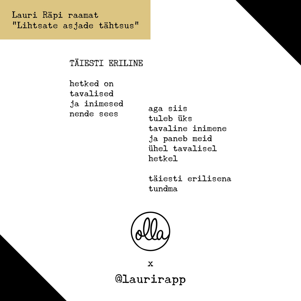 5. Text from Lauri Räpp's book 'Lihtsate asjade tähtsus' with Olla logo and @laurirapp handle