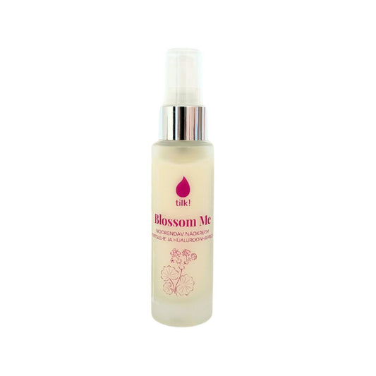1. Tilk! Blossom Me Anti-Stress Face Cream with Lady’s Mantle and Hyaluronic Acid, 50ml bottle in studio setting