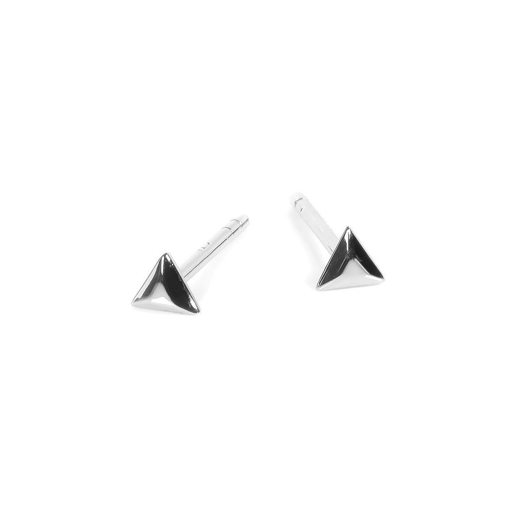1. Silver 925 triangle stud earrings with pyramid design on white background