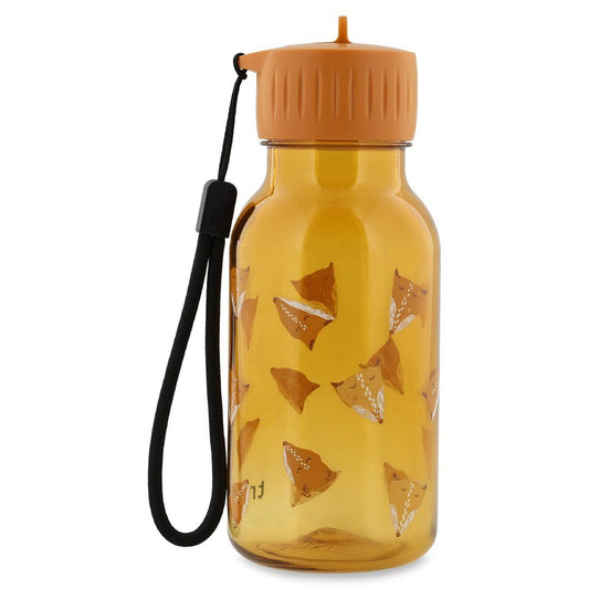 2. Orange Tritan bottle with fox print, orange cap, and black carry-loop, shown in studio