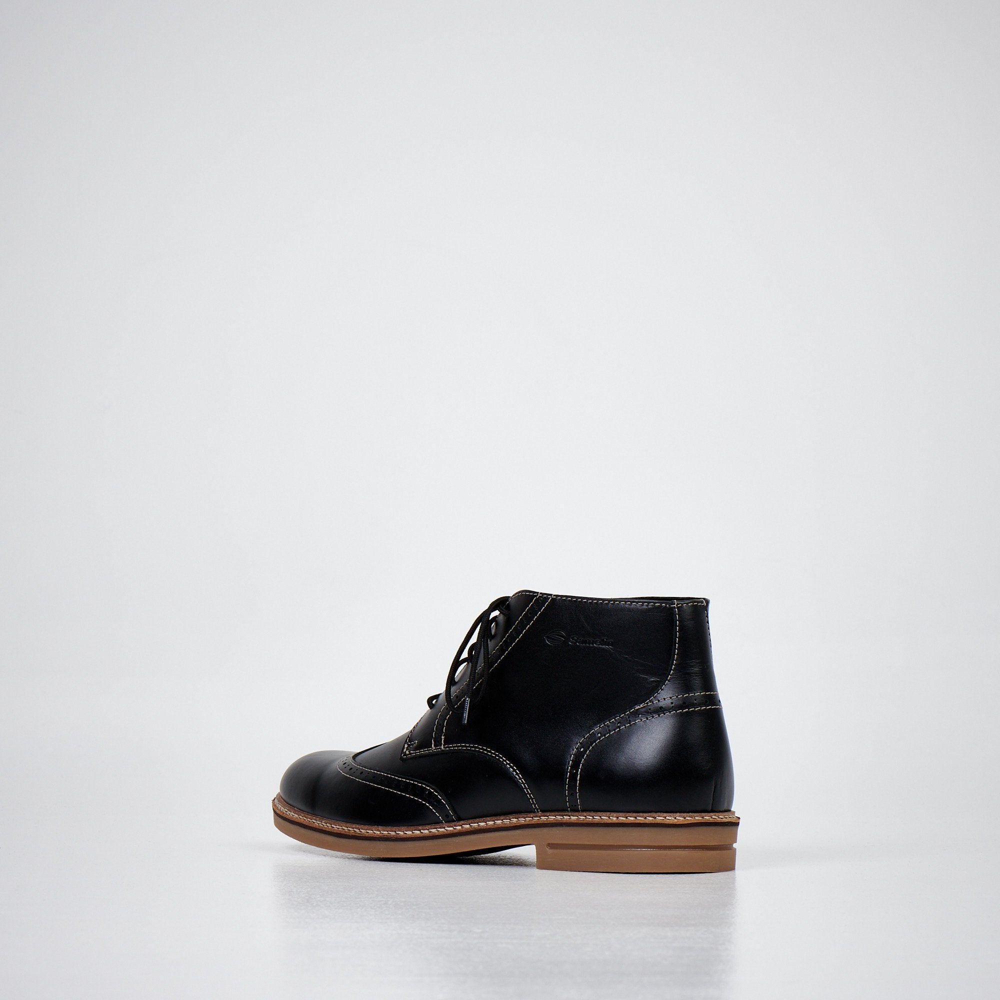 2. Side view of Samelin Black Ankle Boots 424 highlighting decorative stitching and medium-width fit