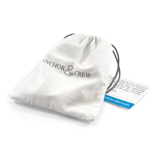 2. ANCHOR & CREW branded drawstring pouch for bracelet packaging, featuring logo and product card