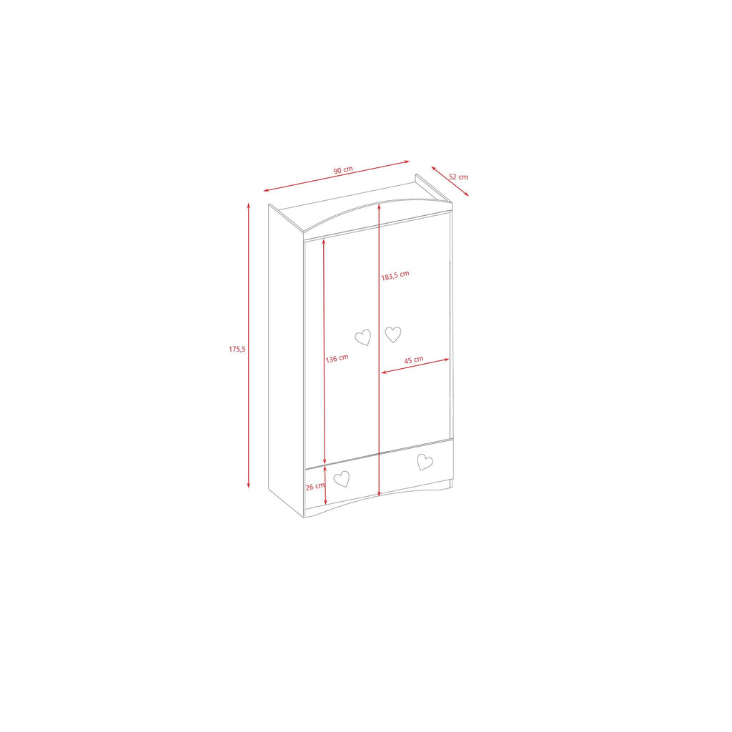 5. Size chart for Julia wardrobe showing dimensions in centimeters