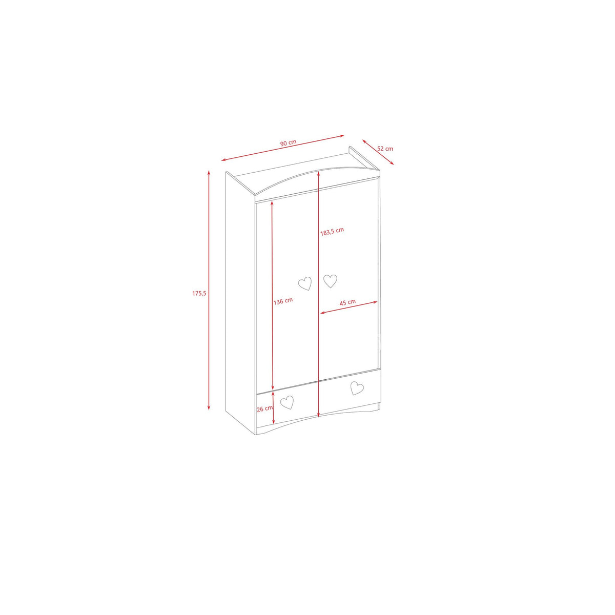 5. Size chart for Julia wardrobe showing dimensions in centimeters