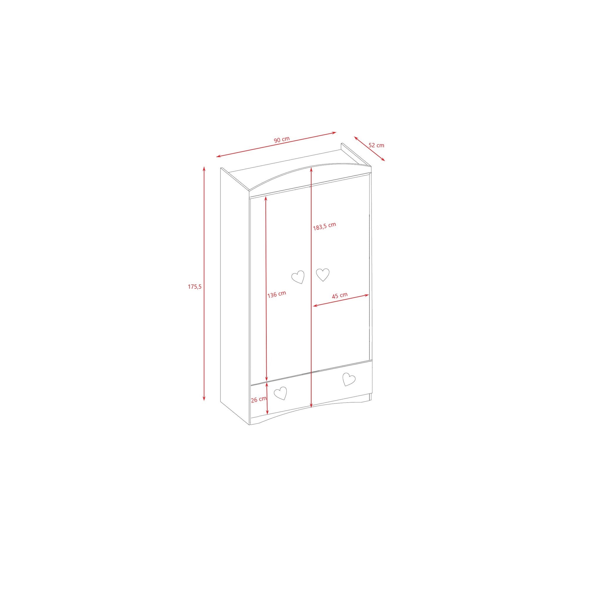 5. Size chart for Julia wardrobe showing dimensions in centimeters