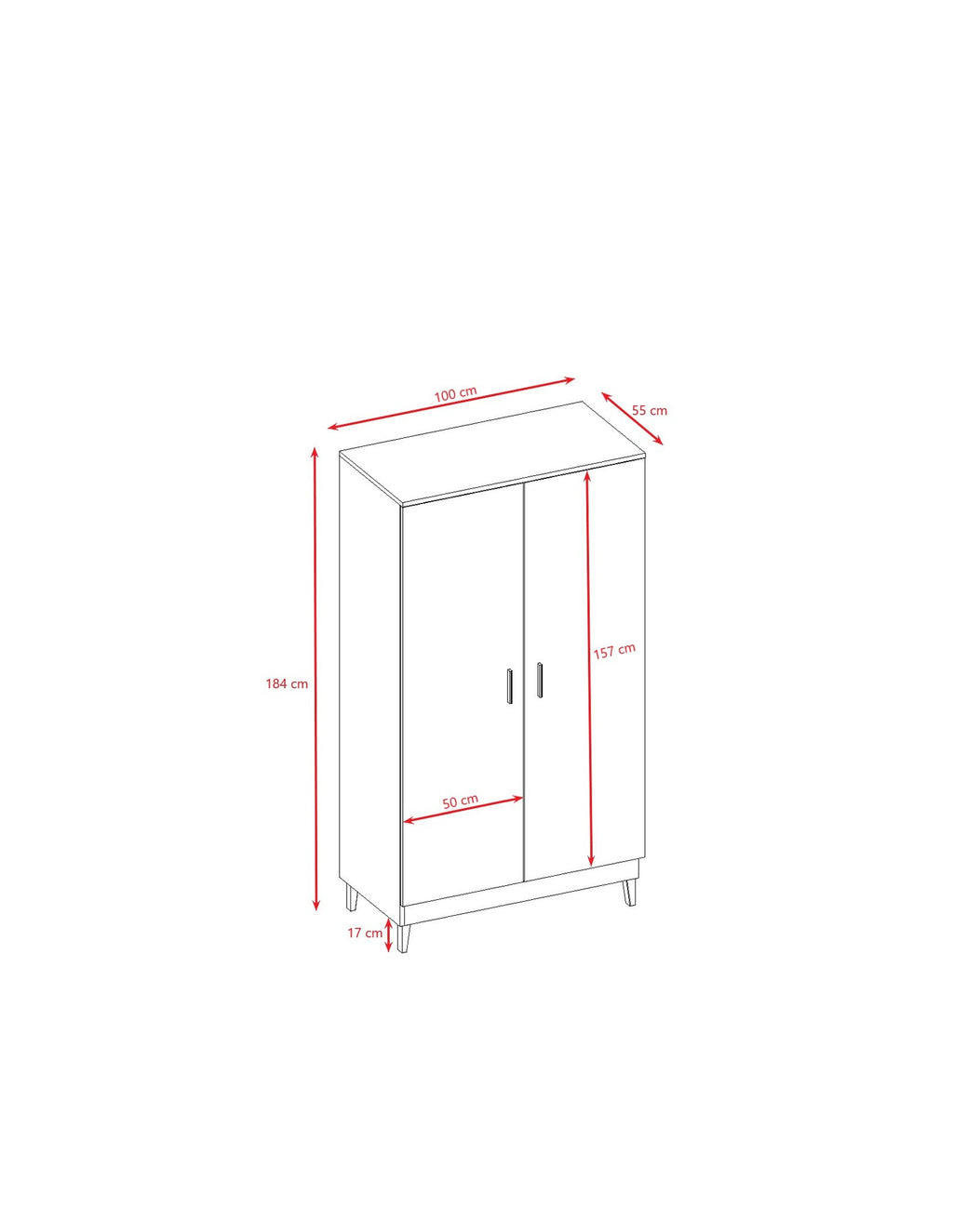 5. Size chart for Scandinavian-style wardrobe with dimensions in centimeters