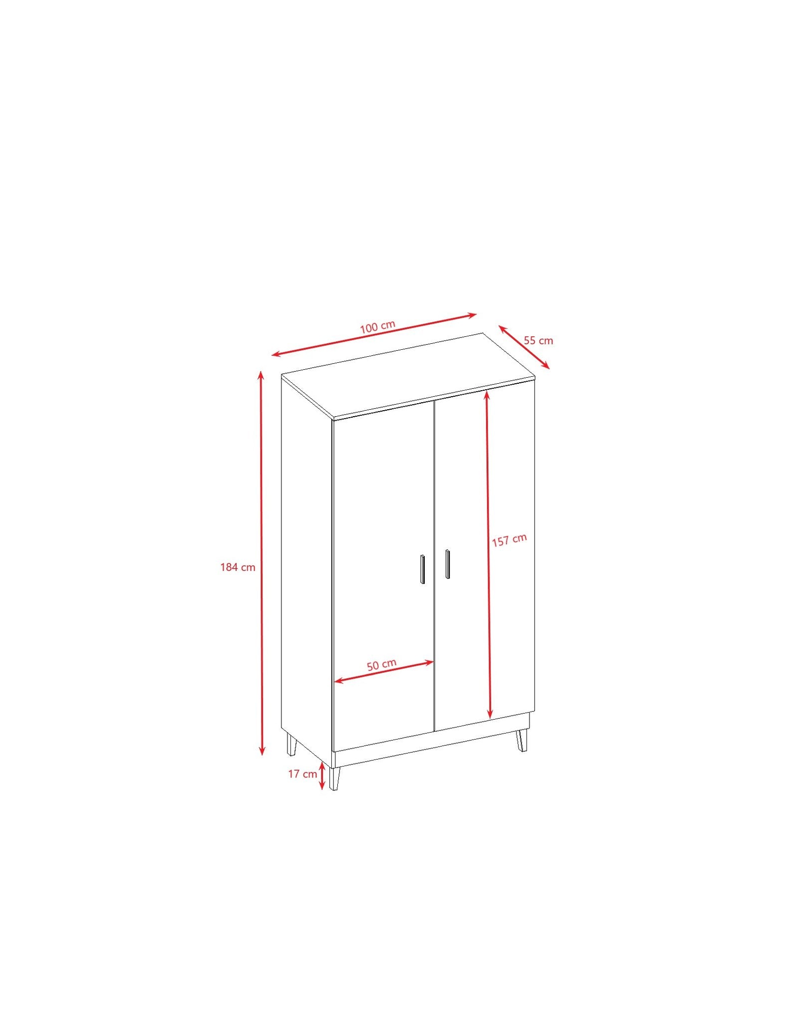 9. Size chart for Kubi wardrobe showing dimensions in centimeters