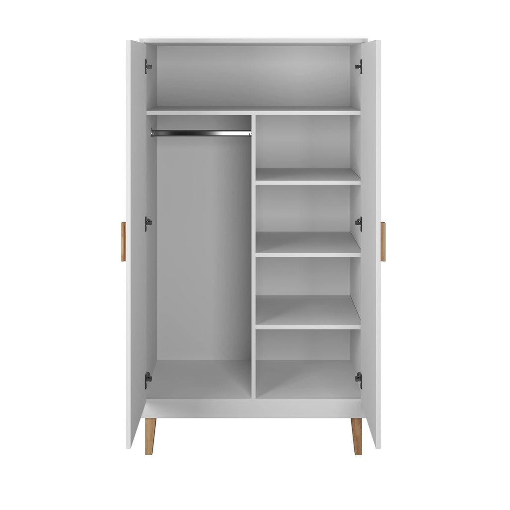 5. Interior view of white Kubi wardrobe showing shelves and hanging rail