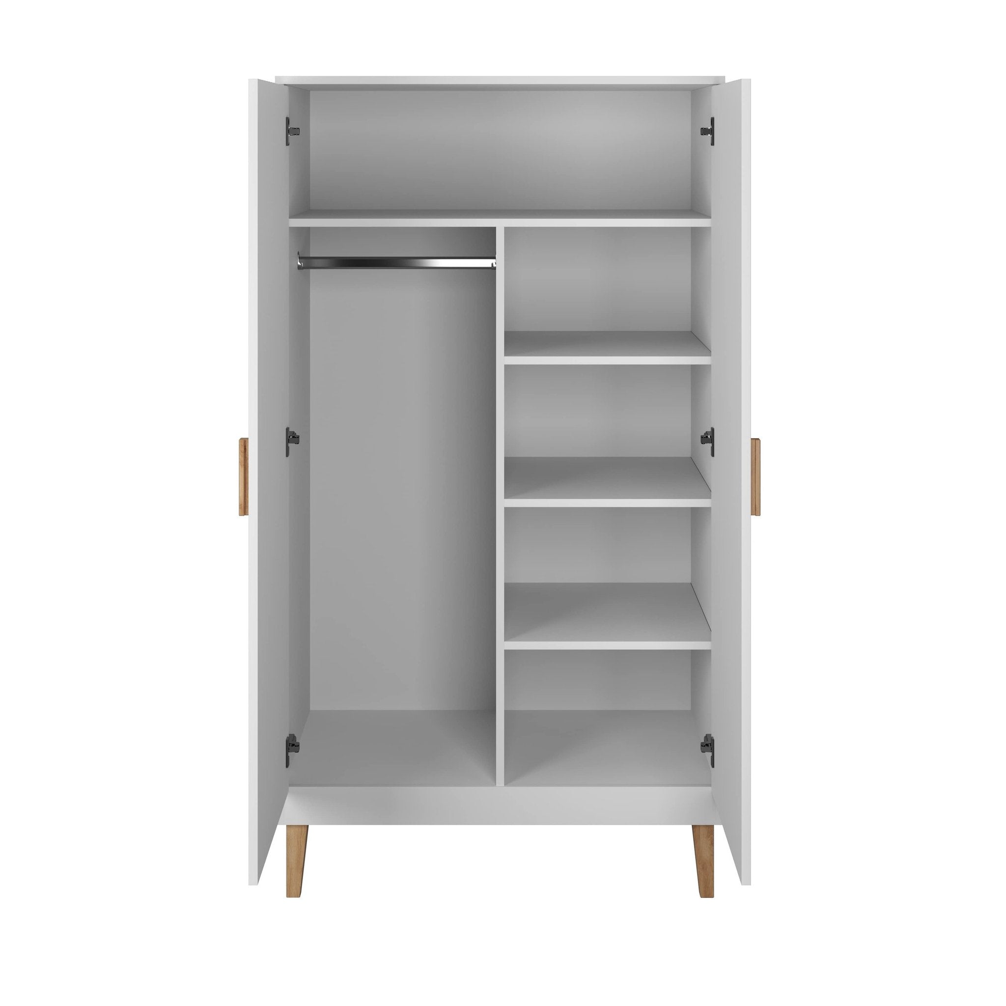 5. Interior view of white Kubi wardrobe showing shelves and hanging rail