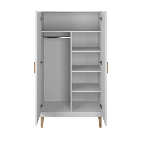 5. Interior view of white Kubi wardrobe showing shelves and hanging rail