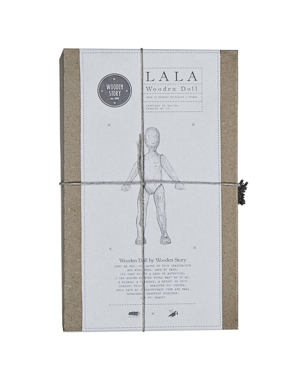 4. Top view of Wooden Story packaging box with doll illustration and branding