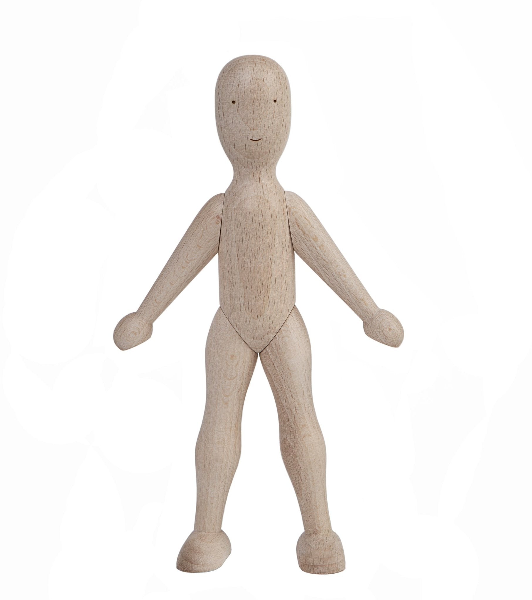 17. Wooden Story beech doll standing upright on white background