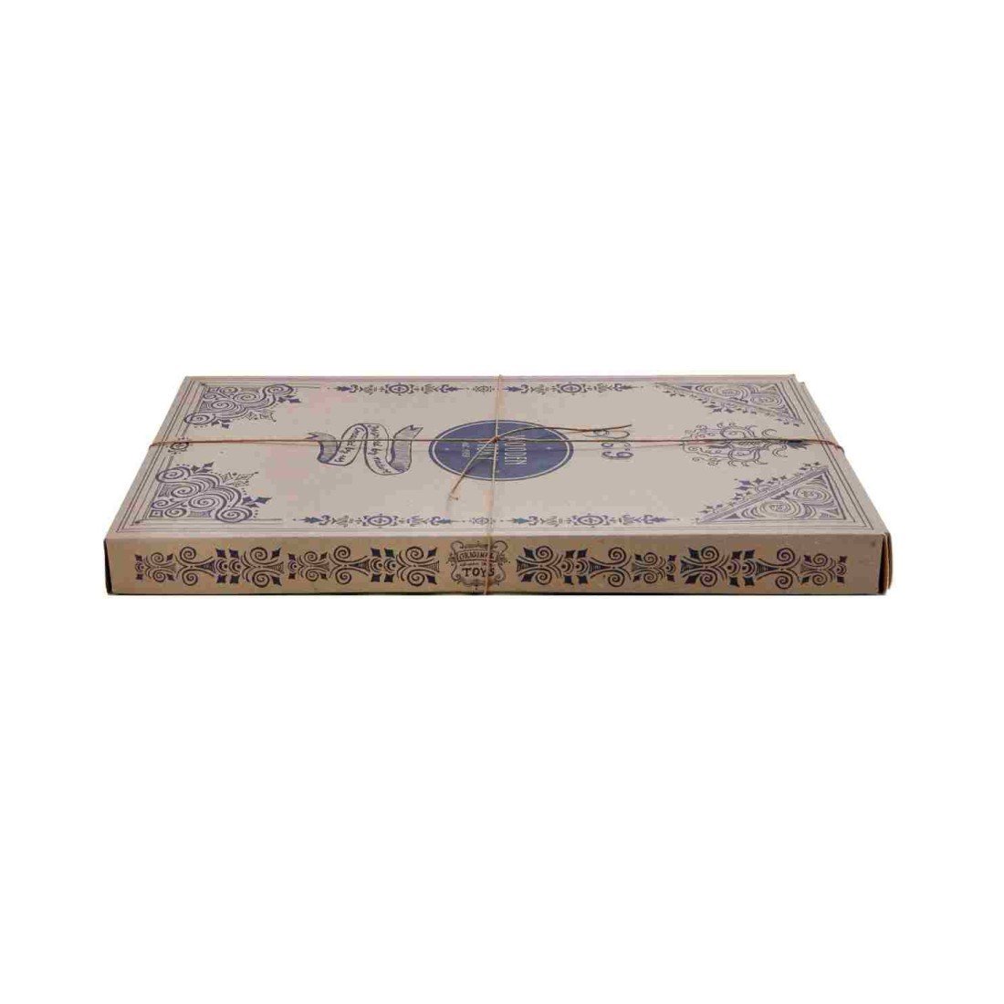2. Decorative cardboard packaging for Wooden Story natural wooden blocks, featuring intricate designs and branding, eco-friendly and recyclable.
