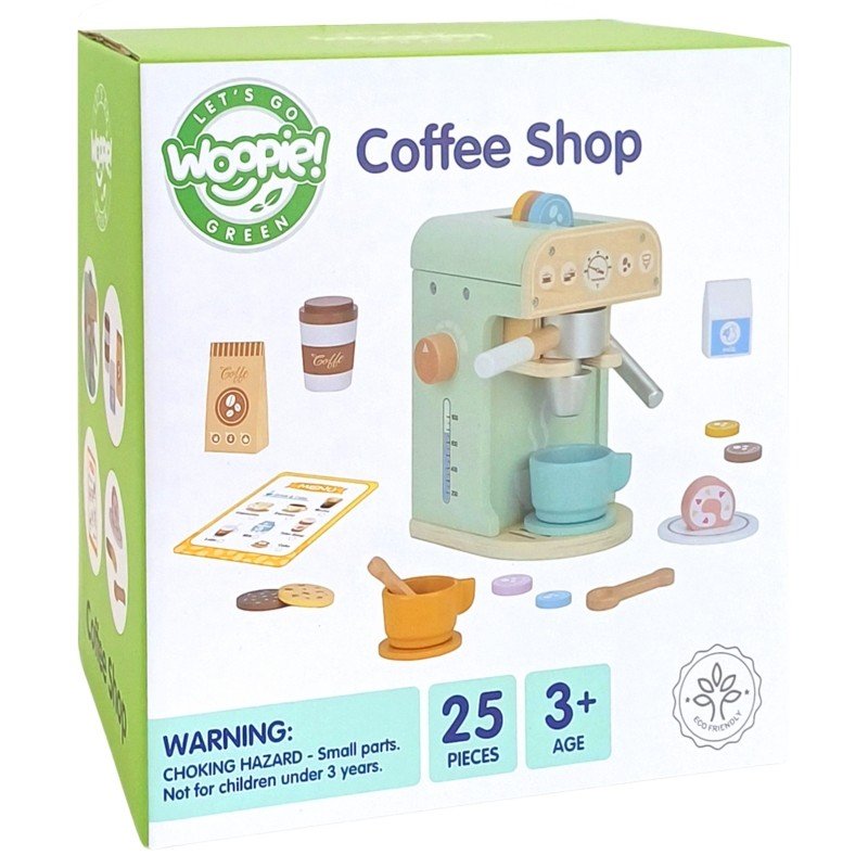 2. Woopie Green Coffee Shop 25-piece set packaging with age warning and product image