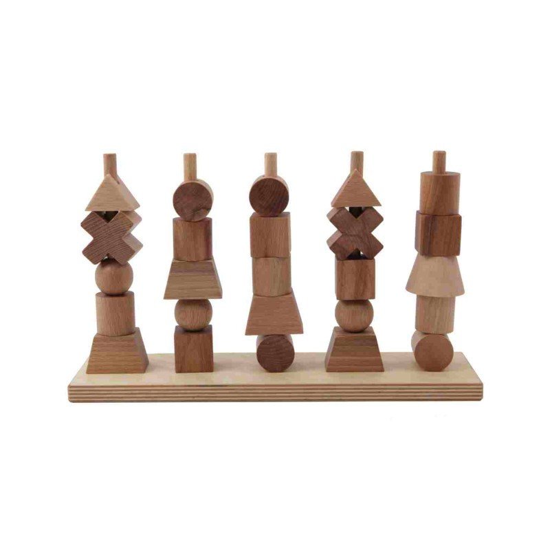 2. Wooden Fence Puzzle by Wooden Story with natural wood blocks on a wooden base, studio shot