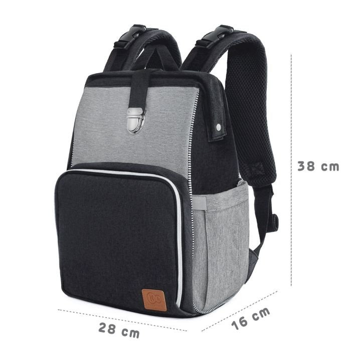 5. Size chart for Kinderkraft Molly diaper backpack showing dimensions 38 cm x 28 cm x 16 cm