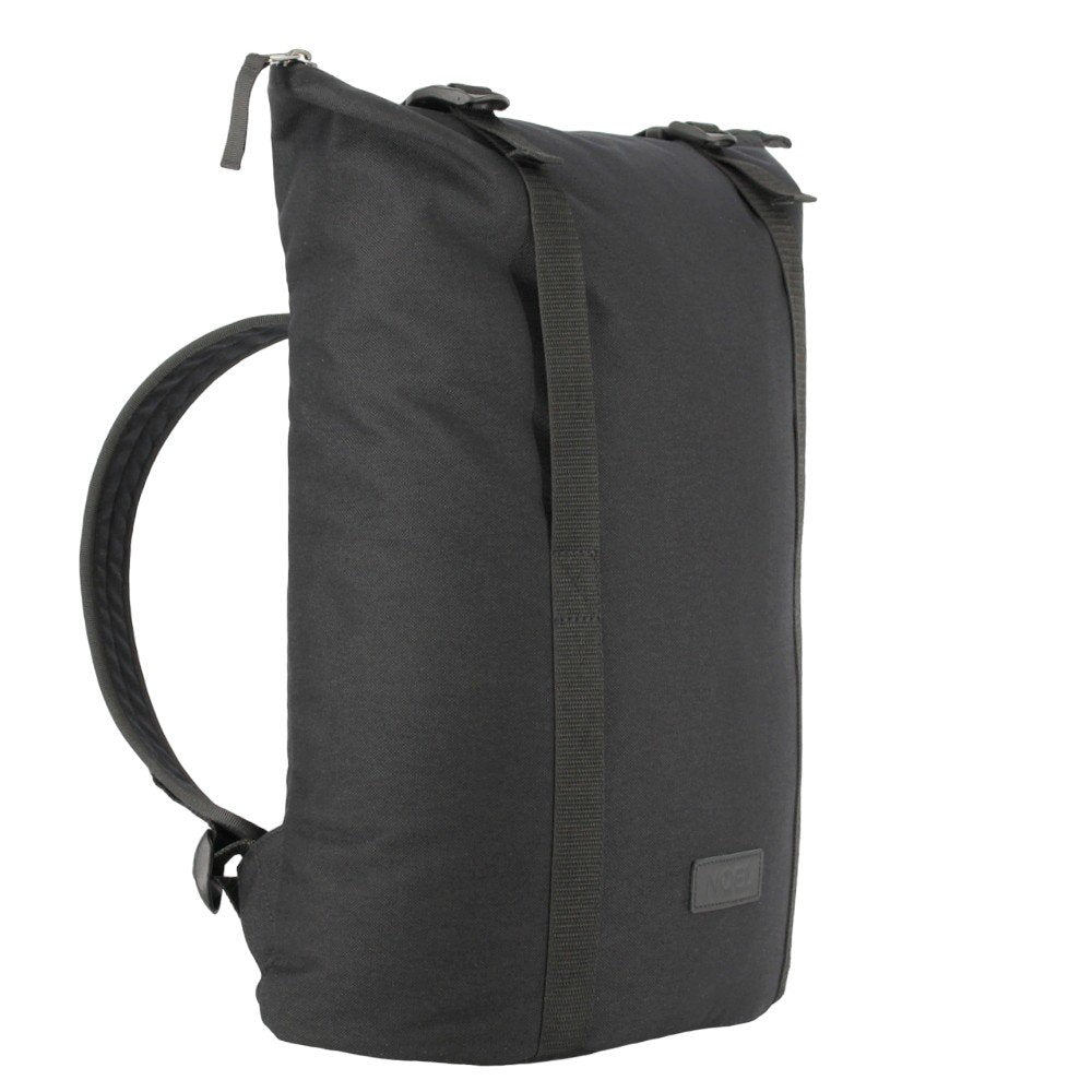 6. Angled view of Noel black zip backpack with G-hook and brand logo